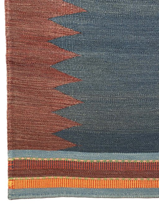 Full view of New Modern Design rug from Iran / Persia, 227 × 144 cm in Blue tones