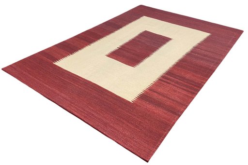 Corner detail of New Modern Design rug showing border pattern and Wool pile