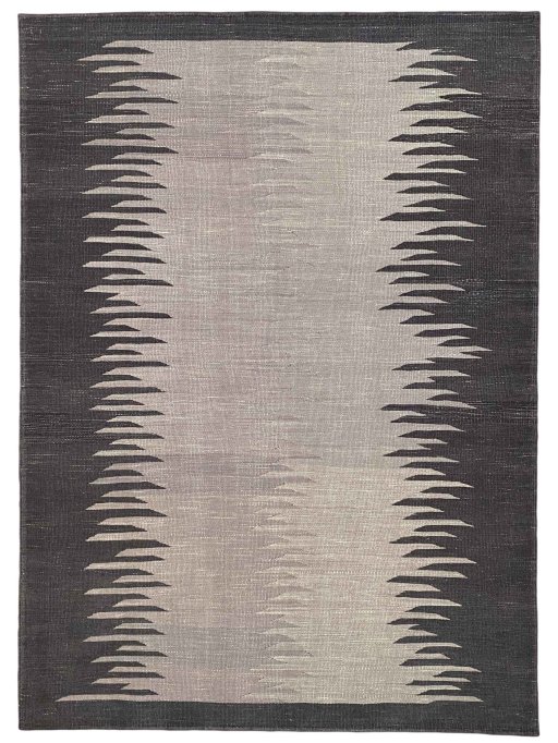 Corner detail of New Modern Design rug showing border pattern and Wool pile