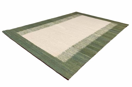 Corner detail of New Modern Design rug showing border pattern and Wool pile