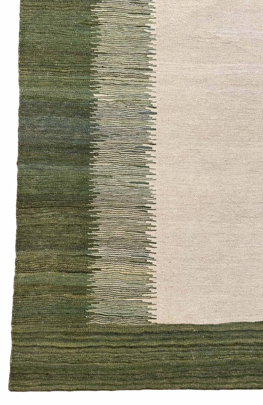 Backside of handmade New Modern Design rug showing knot structure and weave density
