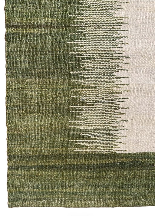 Backside of handmade New Modern Design rug showing knot structure and weave density