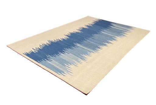 Corner detail of New Modern Design rug showing border pattern and Wool pile