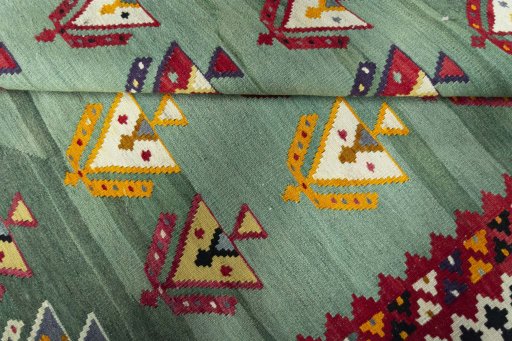 Full view of New Modern Design rug from Iran / Persia, 210 × 119 cm in Green tones