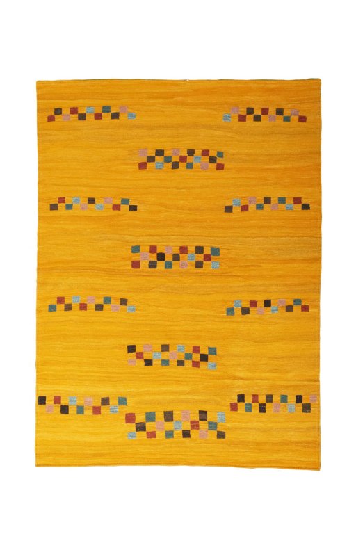 Full view of New Modern Design rug from Iran / Persia, 250 × 183 cm in Yellow tones