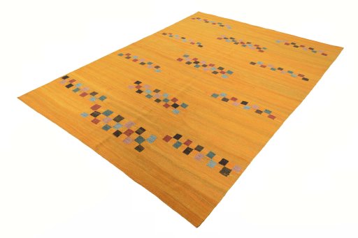 Corner detail of New Modern Design rug showing border pattern and Wool pile