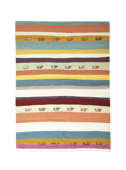 Full view of New Modern Design rug from Iran / Persia, 264 × 192 cm in Multi Color tones