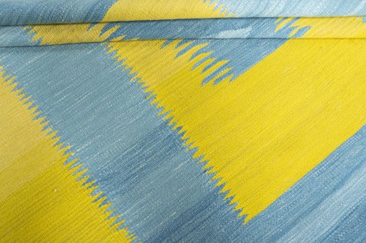Full view of New Modern Design rug from Iran / Persia, 210 × 154 cm in Yellow tones