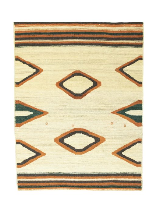 Full view of New Modern Design rug from Iran / Persia, 145 × 110 cm in Beige tones