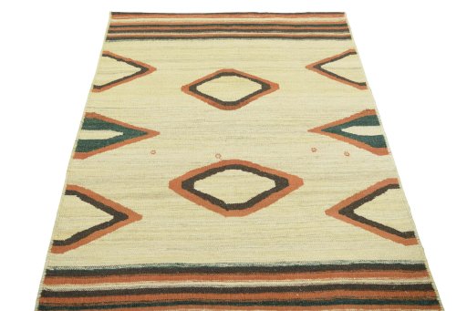 Close-up detail of New Modern Design rug from Iran / Persia showing Wool weave