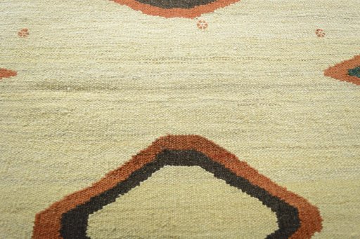 Backside of handmade New Modern Design rug showing knot structure and weave density