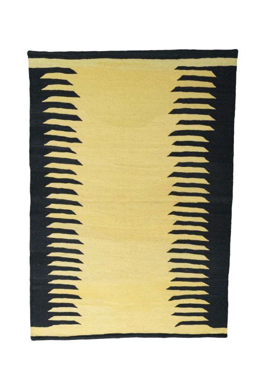 Full view of New Modern Design rug from Iran / Persia, 234 × 165 cm in Yellow tones