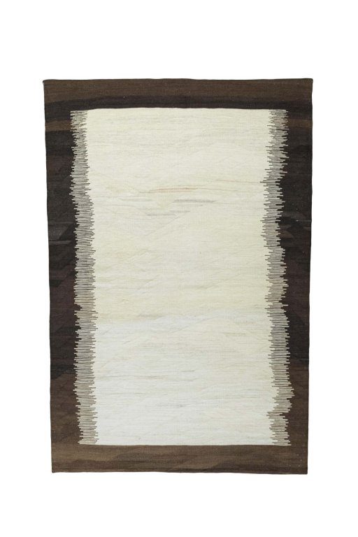 Full view of New Modern Design rug from Iran / Persia, 227 × 151 cm in Beige tones