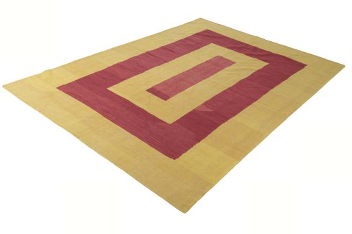 Corner detail of New Modern Design rug showing border pattern and Wool pile