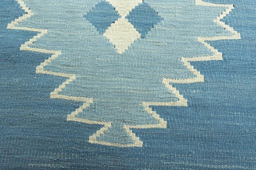 Backside of handmade New Modern Design rug showing knot structure and weave density