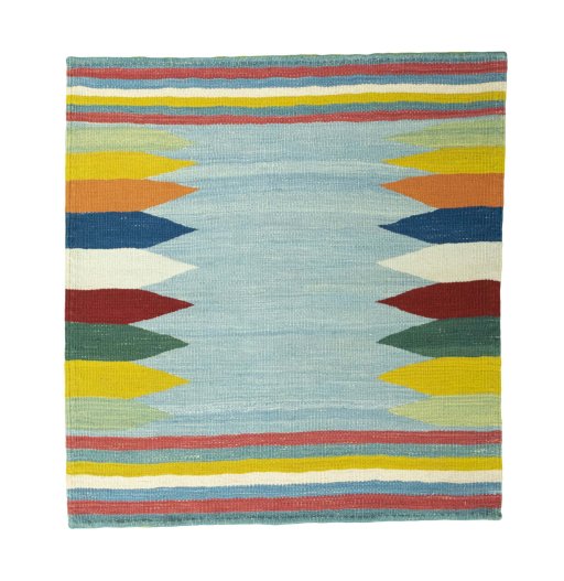 Full view of New Modern Design rug from Iran / Persia, 87 × 82 cm in Blue tones