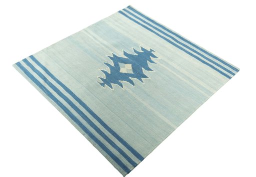 Corner detail of New Modern Design rug showing border pattern and Wool pile