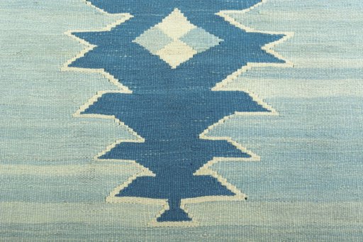 Backside of handmade New Modern Design rug showing knot structure and weave density