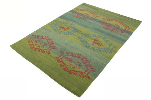 Corner detail of New Modern Design rug showing border pattern and Wool pile