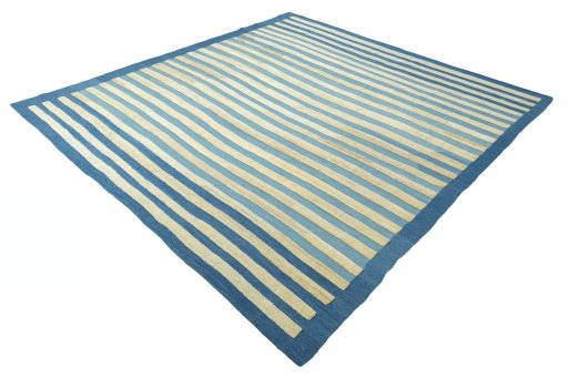 Corner detail of New Modern Design rug showing border pattern and Cotton pile