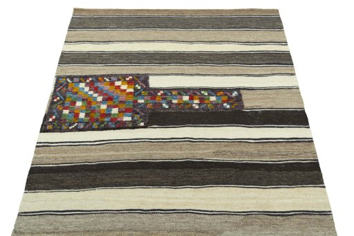 Close-up detail of New Modern Design rug from Iran / Persia showing Wool weave