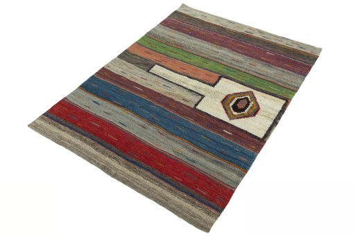 Corner detail of New Modern Design rug showing border pattern and Wool pile
