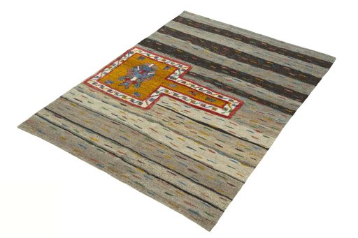 Corner detail of New Modern Design rug showing border pattern and Wool pile