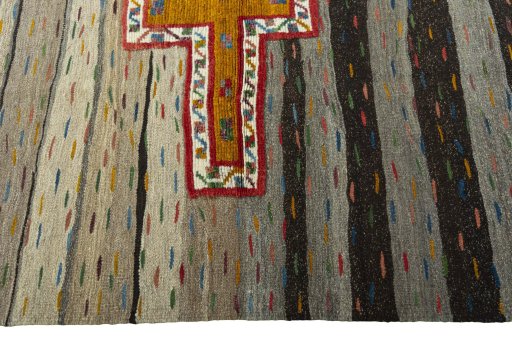 Close-up detail of New Modern Design rug from Iran / Persia showing Wool weave