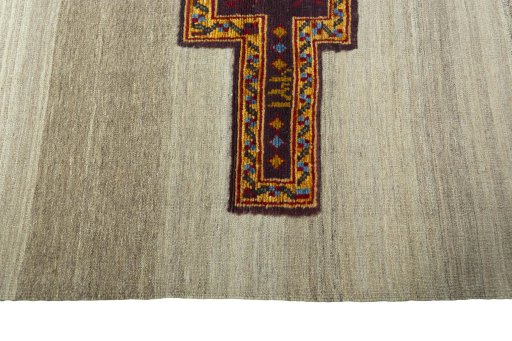 Close-up detail of New Modern Design rug from Iran / Persia showing Wool weave