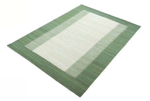 Corner detail of New Modern Design rug showing border pattern and Wool pile