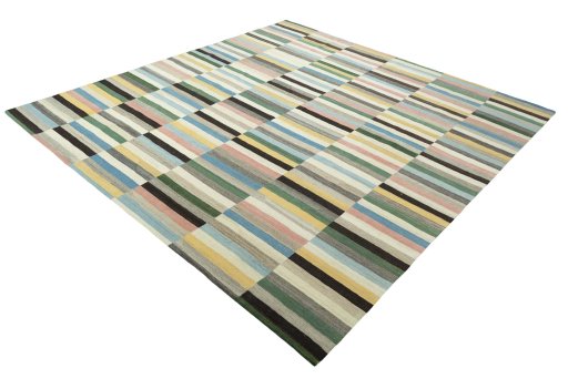 Corner detail of New Modern Design rug showing border pattern and Wool pile