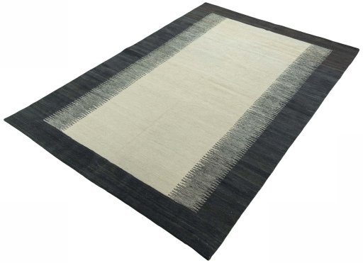 Corner detail of New Modern Design rug showing border pattern and Wool pile