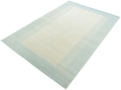 Corner detail of New Modern Design rug showing border pattern and Wool pile