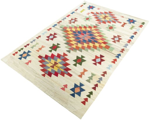Corner detail of New Modern Design rug showing border pattern and Wool pile