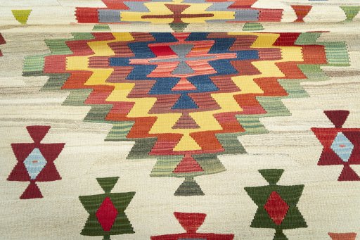 Full view of New Modern Design rug from Turkey, 207 × 142 cm in Beige tones
