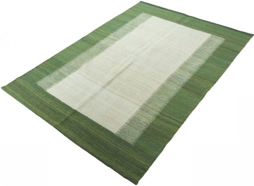 Corner detail of New Modern Design rug showing border pattern and Wool pile