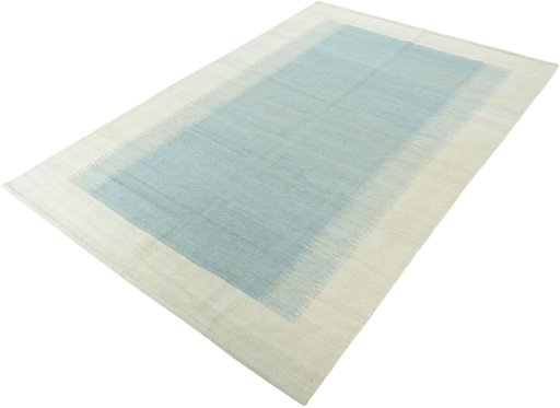 Corner detail of New Modern Design rug showing border pattern and Wool pile