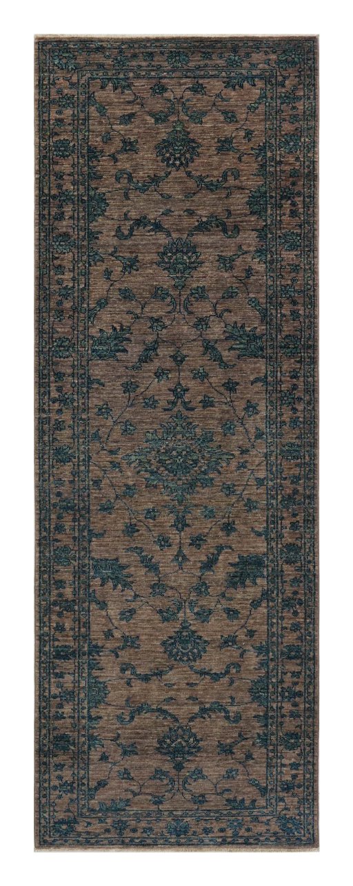 Full view of New Farahan rug from Pakistan, 239 × 83 cm in Brown tones
