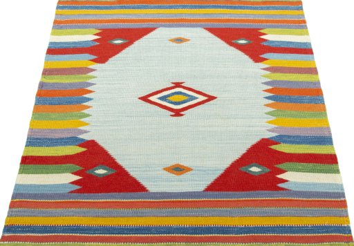 Close-up detail of New Kilim Sofre rug from Turkey showing Wool weave