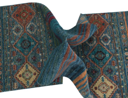 Full view of New Samarkand rug from Pakistan, 204 × 80 cm in Blue tones