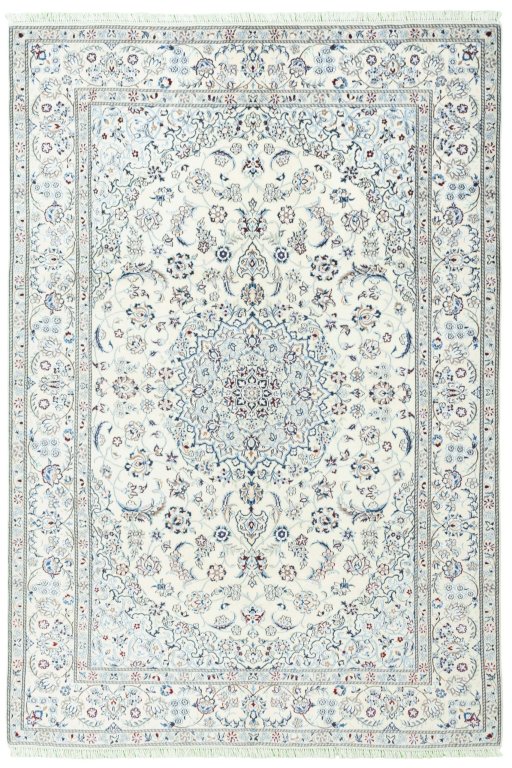 Full view of New Nain rug from Iran / Persia, 293 × 200 cm in Beige tones