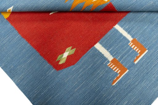 Full view of New Kilim Dastan rug from Turkey, 109 × 99 cm in Multi Color tones