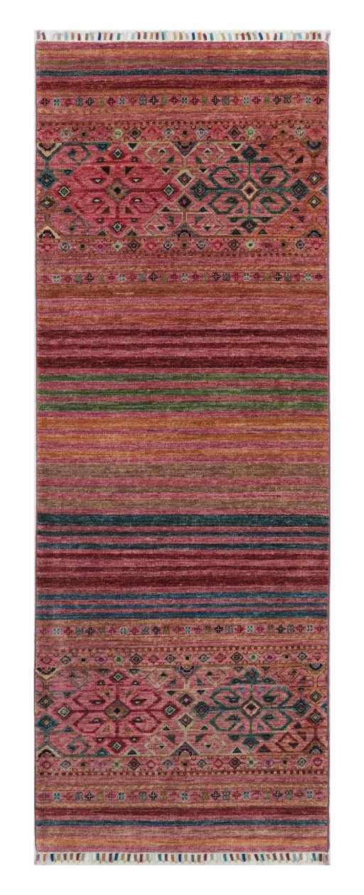 Full view of New Samarkand rug from Pakistan, 206 × 77 cm in Red tones