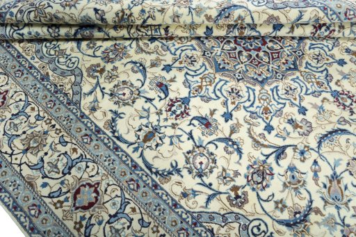 Close-up detail of 2000s Nain rug from Iran / Persia showing Wool weave