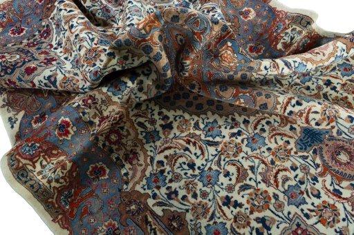 Surface texture of 2000s Kashmar rug with natural Wool and intricate pattern