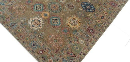Backside of handmade New Kazak rug showing knot structure and weave density