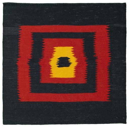 Full view of New Kilim Sofre rug from Turkey, 94 × 95 cm in Multi Color tones