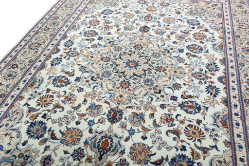 Backside of handmade 2000s Kashmar rug showing knot structure and weave density