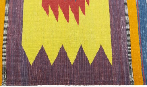 Close-up detail of New Kilim Sofre rug from Turkey showing Wool weave