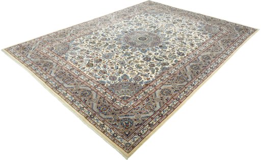 Corner detail of New Kashmar rug showing border pattern and Wool pile